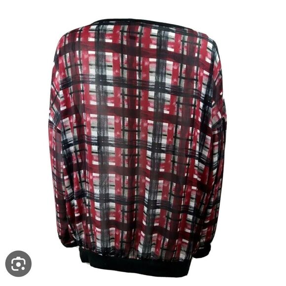 Red black multi sheer pullover crewneck top.shirt blouse sweatshirt sweater - Picture 3 of 4